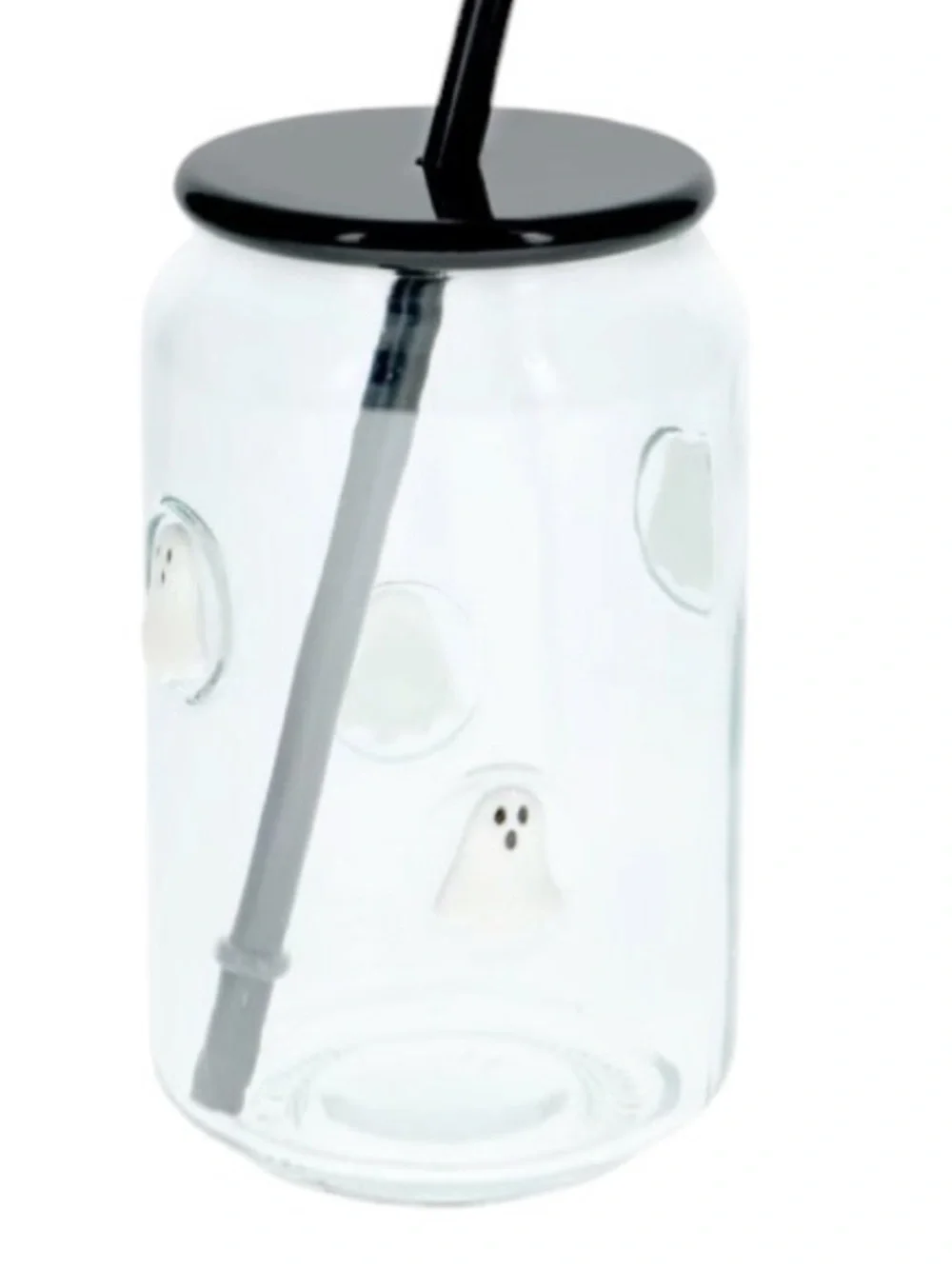 Halloween Icon Glass Tumbler With Straw & Lid - Spooky Ghosts